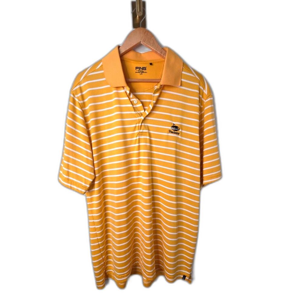 Ping Polo Golf Shirt Large Sport Mens Yellow Striped Short Sleeve